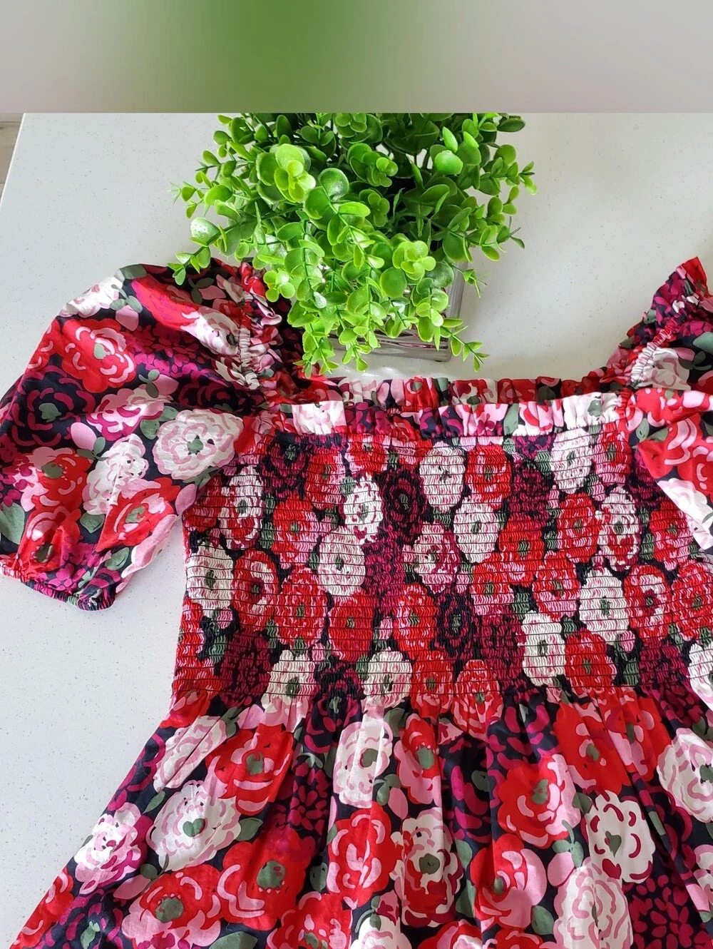 Kate Spade Rosette Blooms Puff Shoulder Top